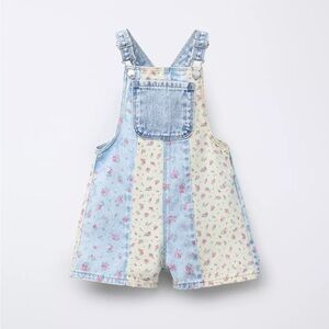 Zara Blue and Cream Floral Denim Dress